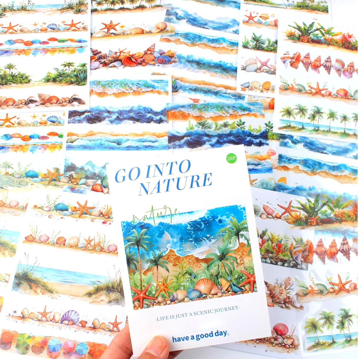 HASTHIP 20 Sheet Stickers Set, Beach and Sea Natural Landscape Themed Sticker Book for Journal, Vintage Stickers for Scrapbooking, DIY Crafts, Album HASTHIP 20 Sheet Stickers Set, Beach and Sea Natural Landscape Themed Sticker Book for Journal, Vintage Stickers for Scrapbooking, DIY Crafts, Album